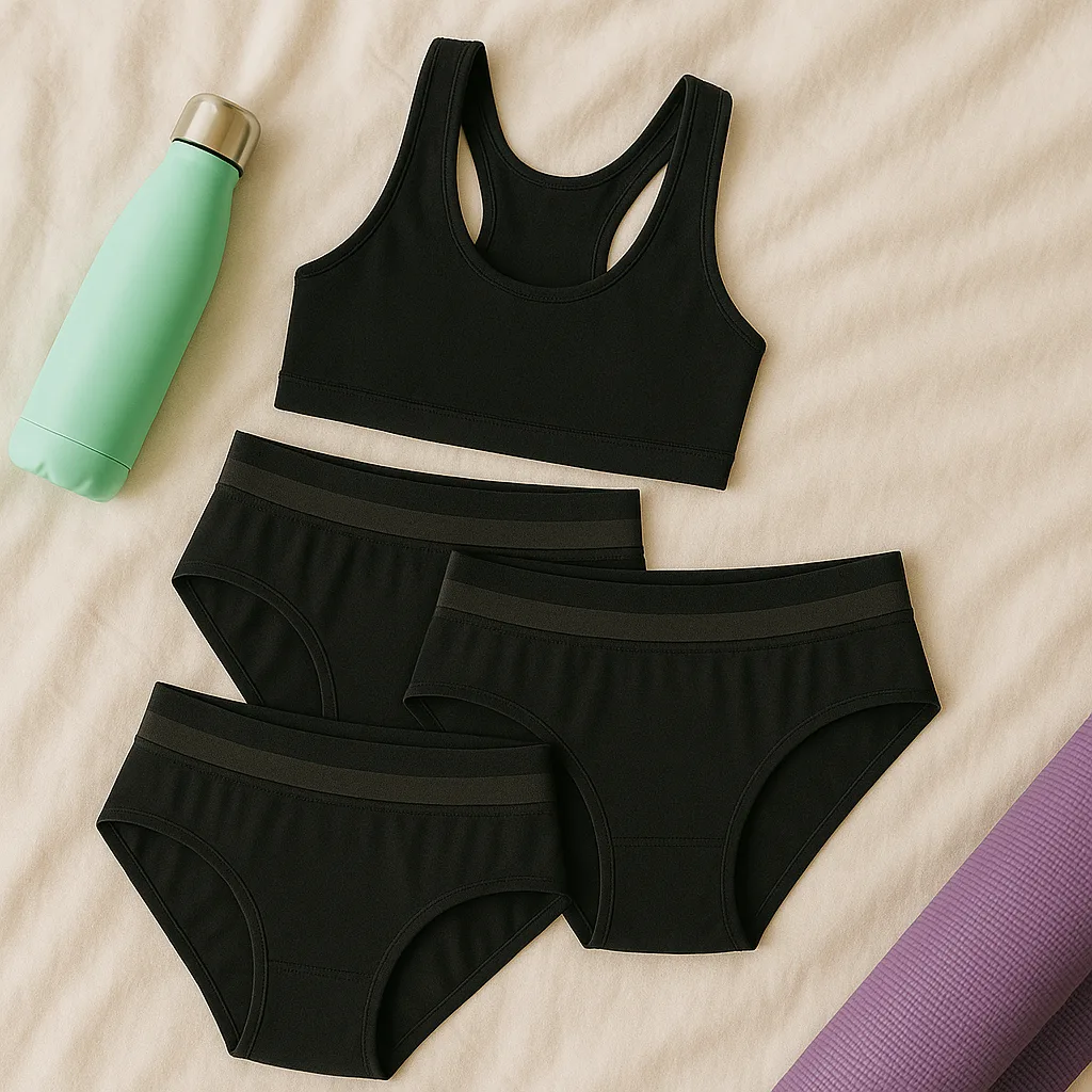 Person working out in gym clothing, illustrative shot for period underwear during exercise