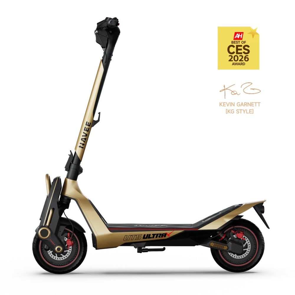 Navee electric scooters flagship UT5 Ultra X shown from a front 3/4 angle