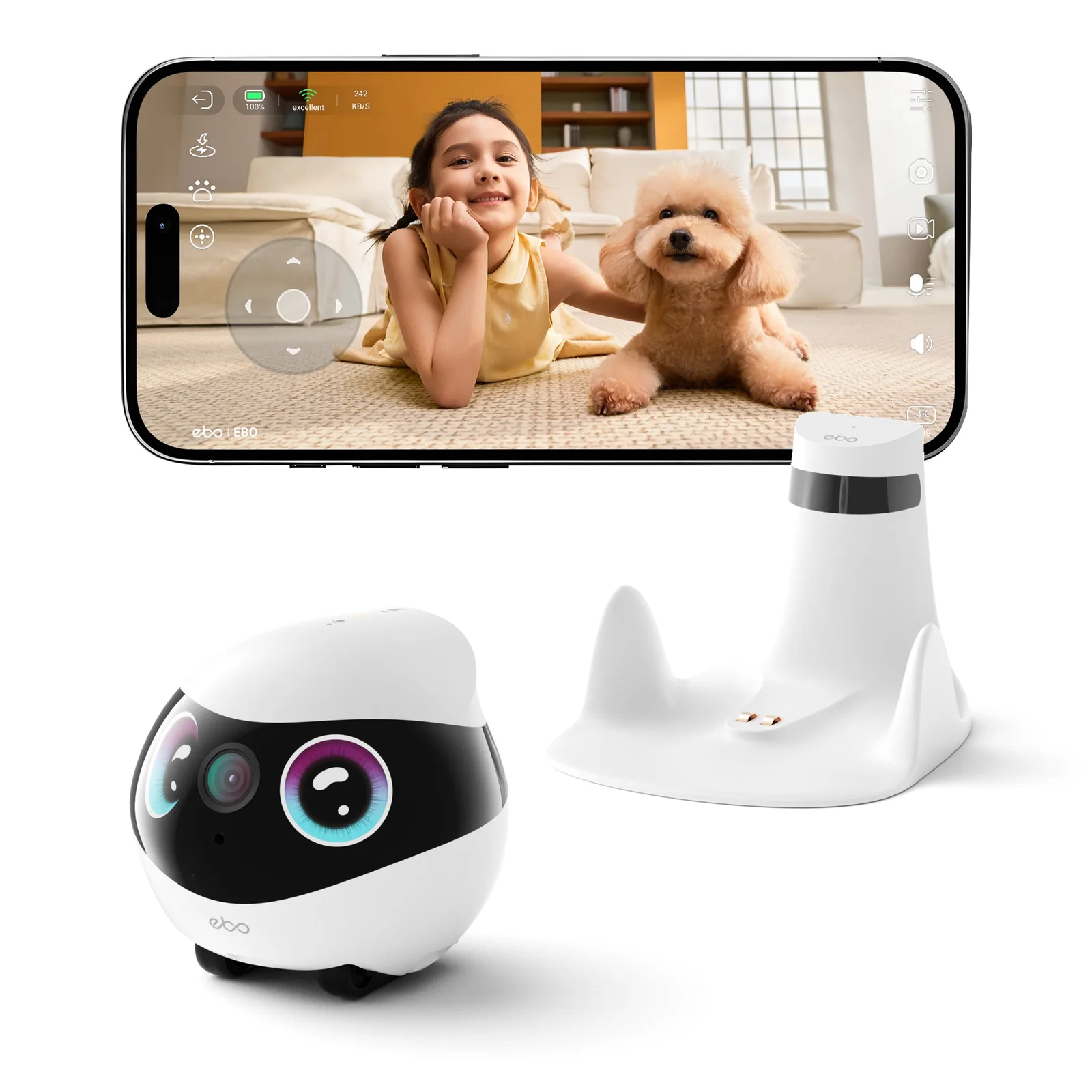 Enabot EBO Mini Sport small budget pet camera robot, official brand pack shot