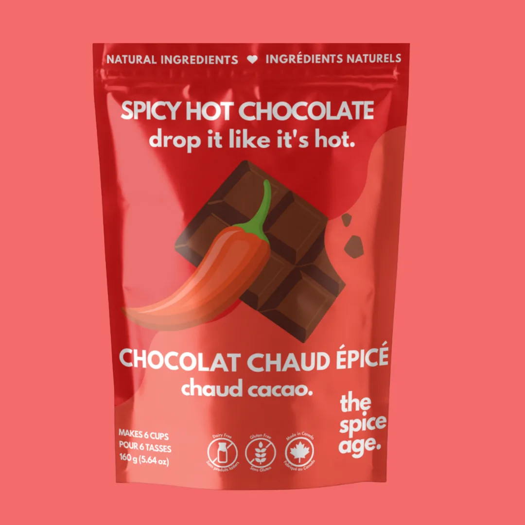The Spice Age Spicy Hot Chocolate mix pouch with cocoa and cayenne