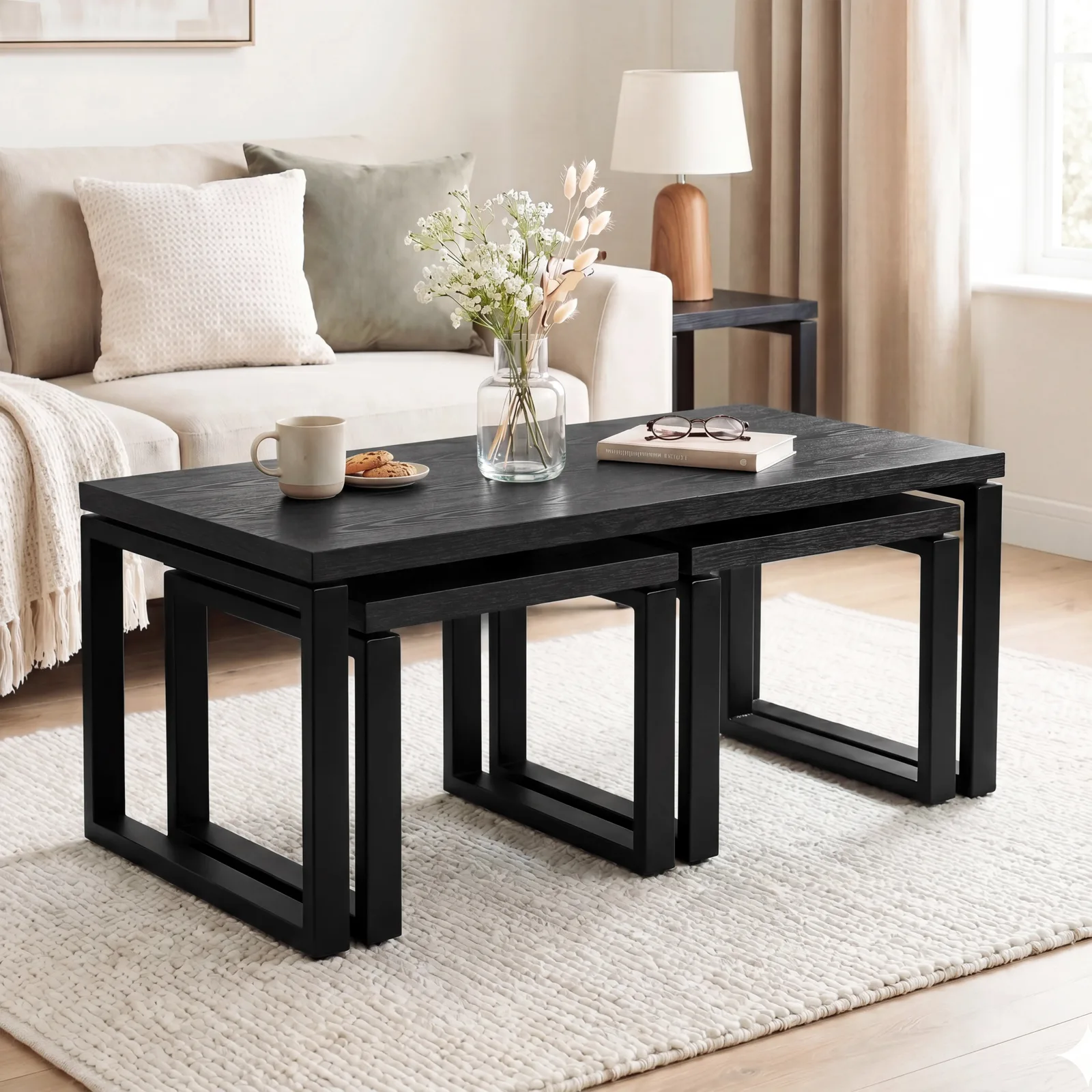 Dream Home Store Nestline black embossed nesting coffee table set of three