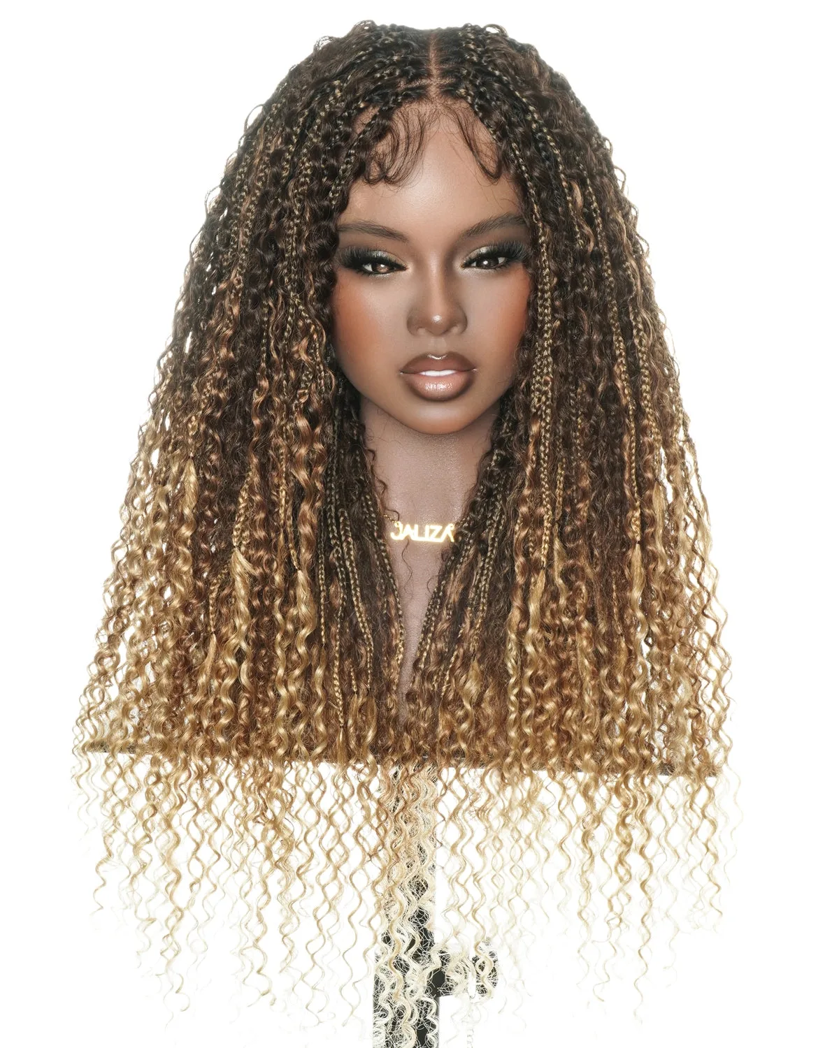 Jaliza Water Wave Ombre boho braided wig on mannequin