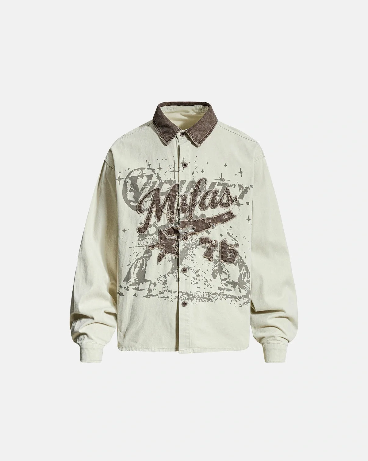 INFLATION Retro Distressed Applique Shirt Jacket MC1000