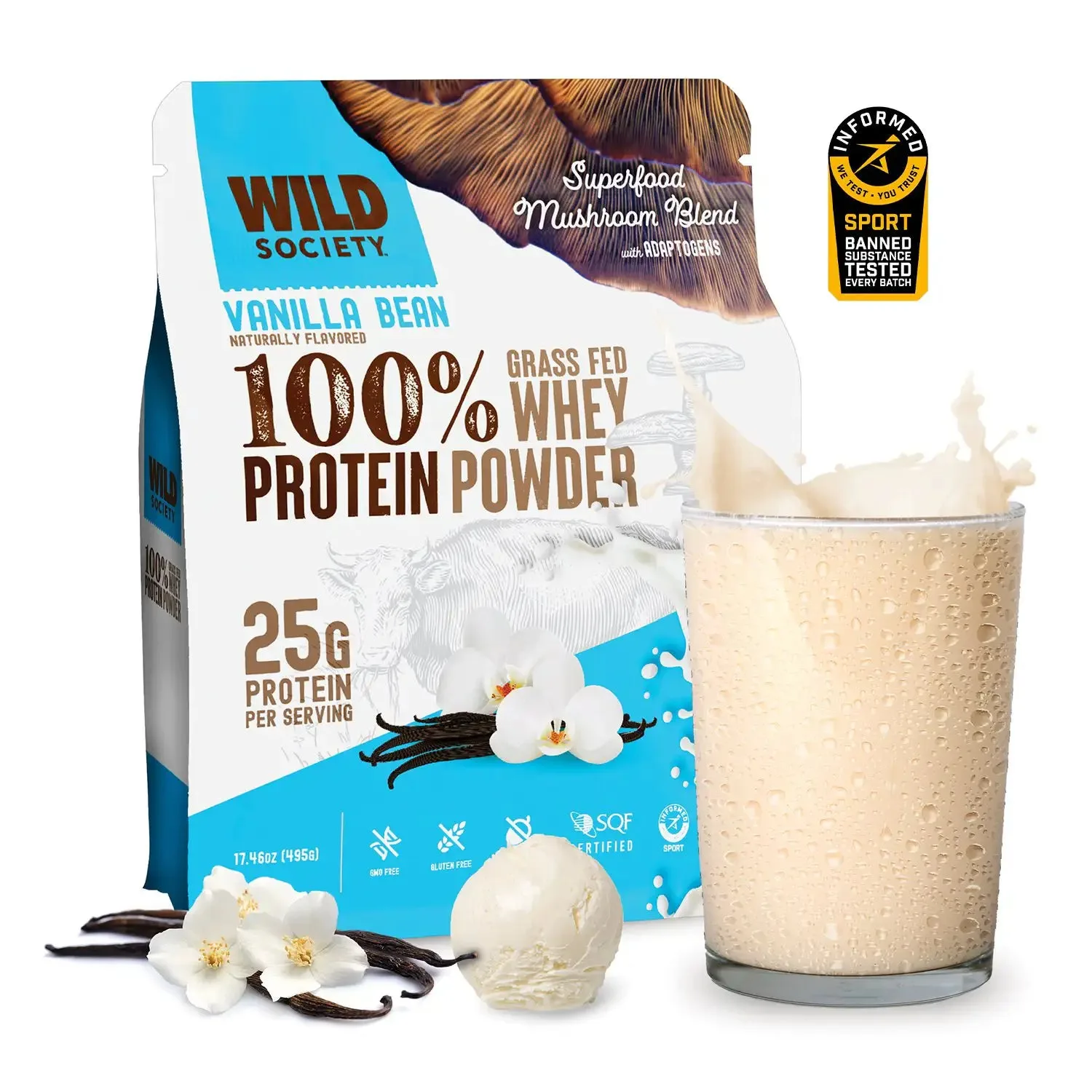 Clean protein for an active lifestyle shown as a protein powder tub alongside whole food ingredients