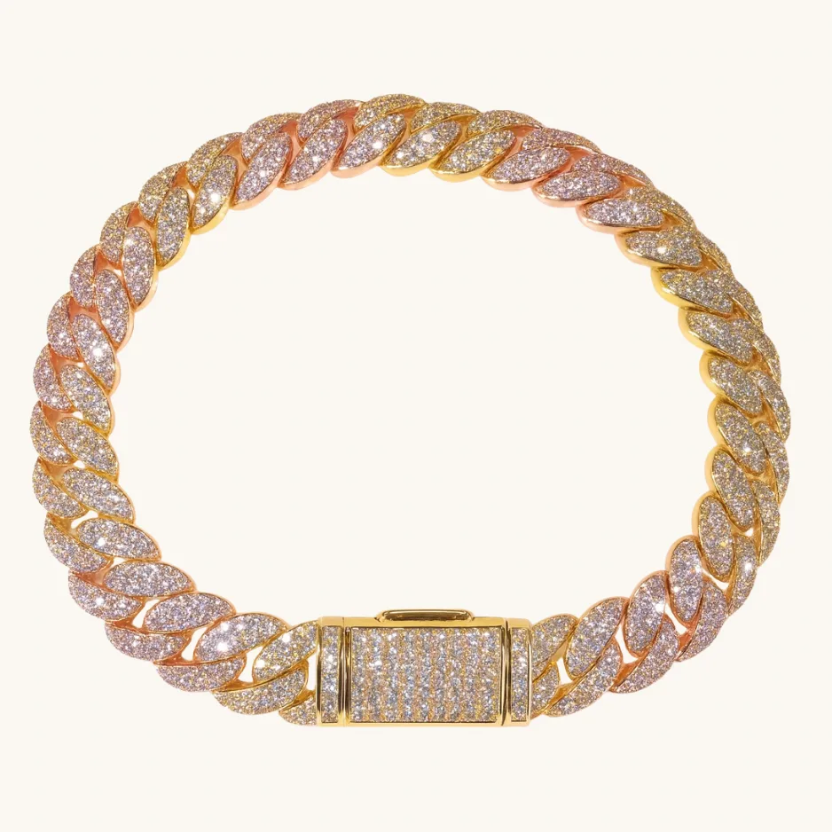 Woman wearing a Gogo Lush 18k gold-dipped Cuban chain bracelet on a hypoallergenic stainless-steel base