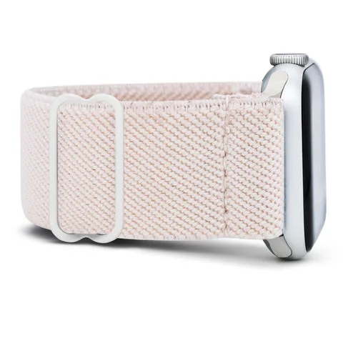 Braxley Bands Pure white elastic Apple Watch band worn on a wrist