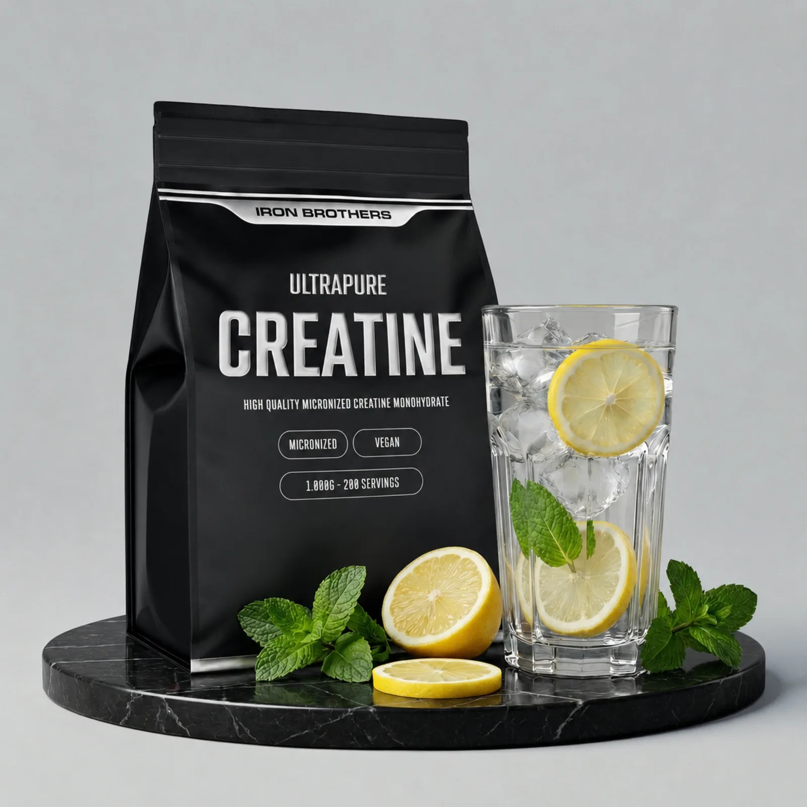 Iron Brothers Creatine Monohydrate powder poured into a shaker