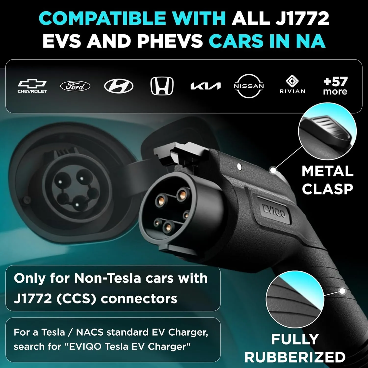 J1772 connector detail for Level 2 EV charger