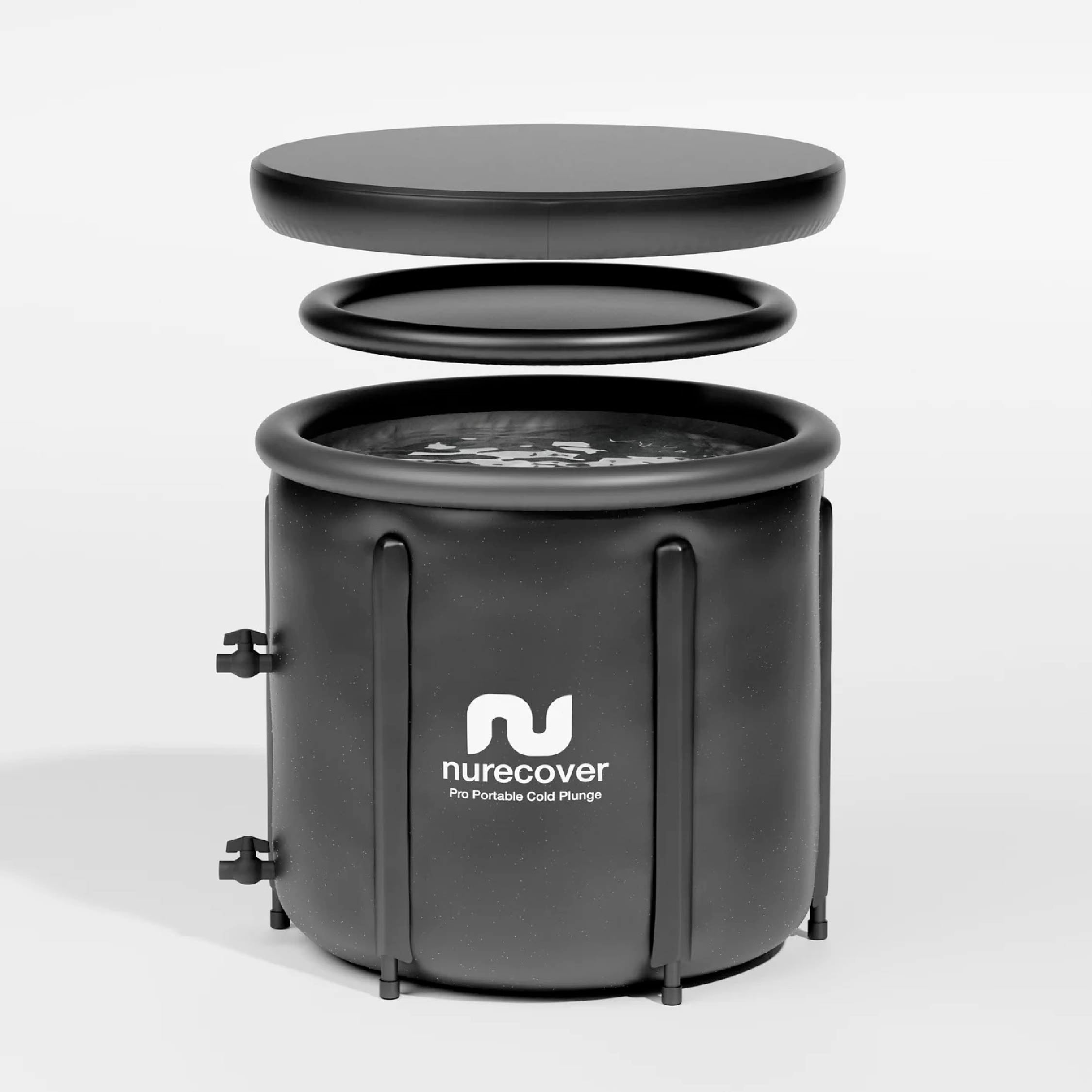 Nurecover Pod portable ice bath set up outdoors, full-body immersion tub