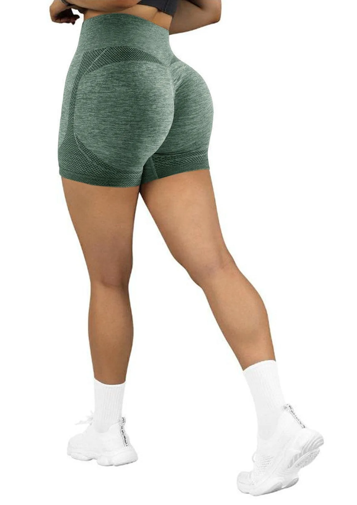 Suuksess Breathable Sculpt Shorts in green, high-waisted athletic fit