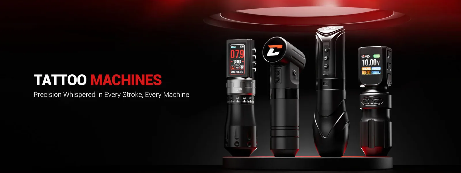 CNC Tattoo wireless machine lineup on a clean studio background
