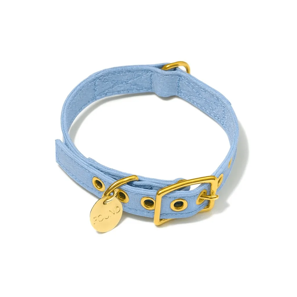 Found My Animal light blue cotton canvas collar with matte black hardware, XS size