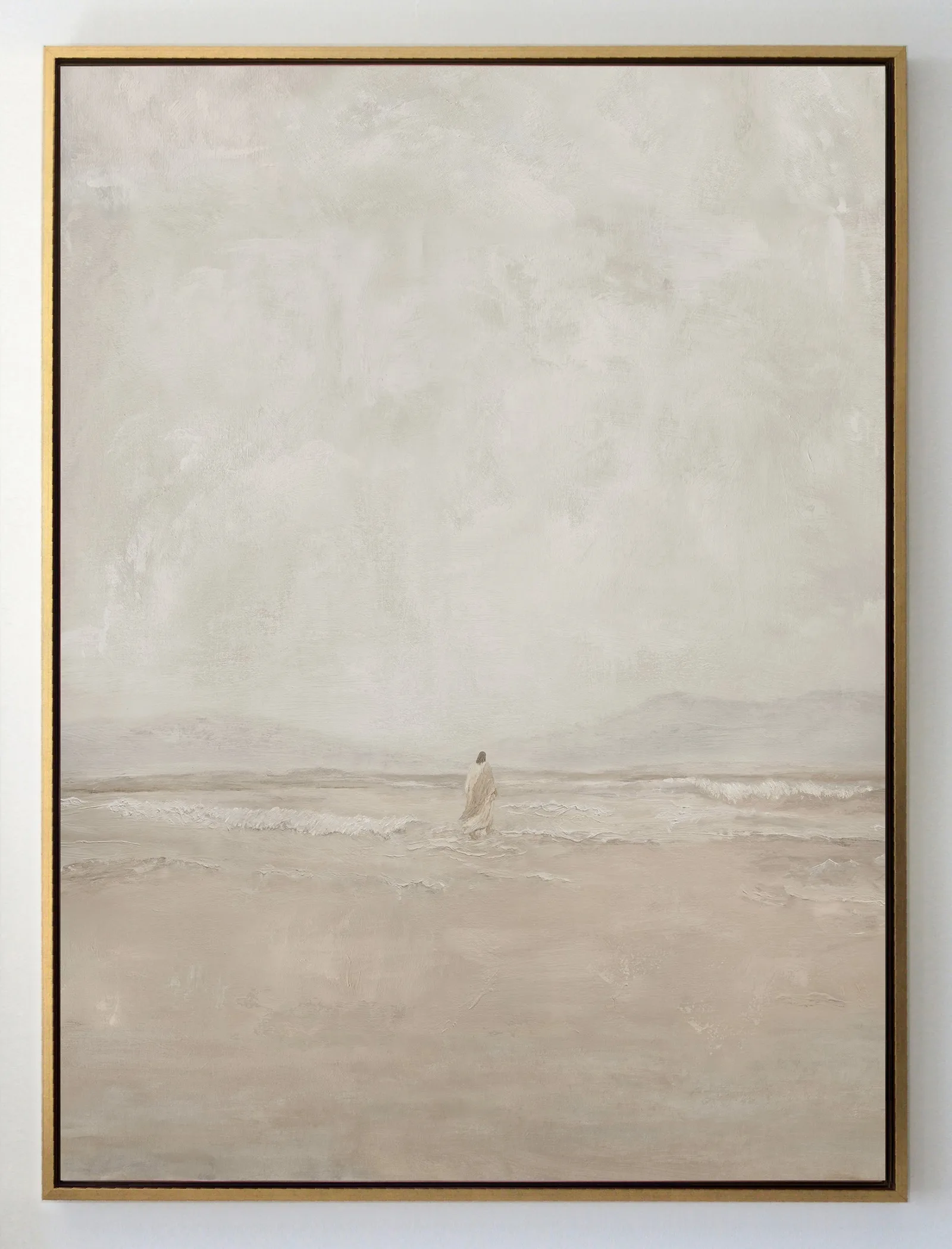 Christian Modern Jesus Walks On Water canvas styled on a staircase wall