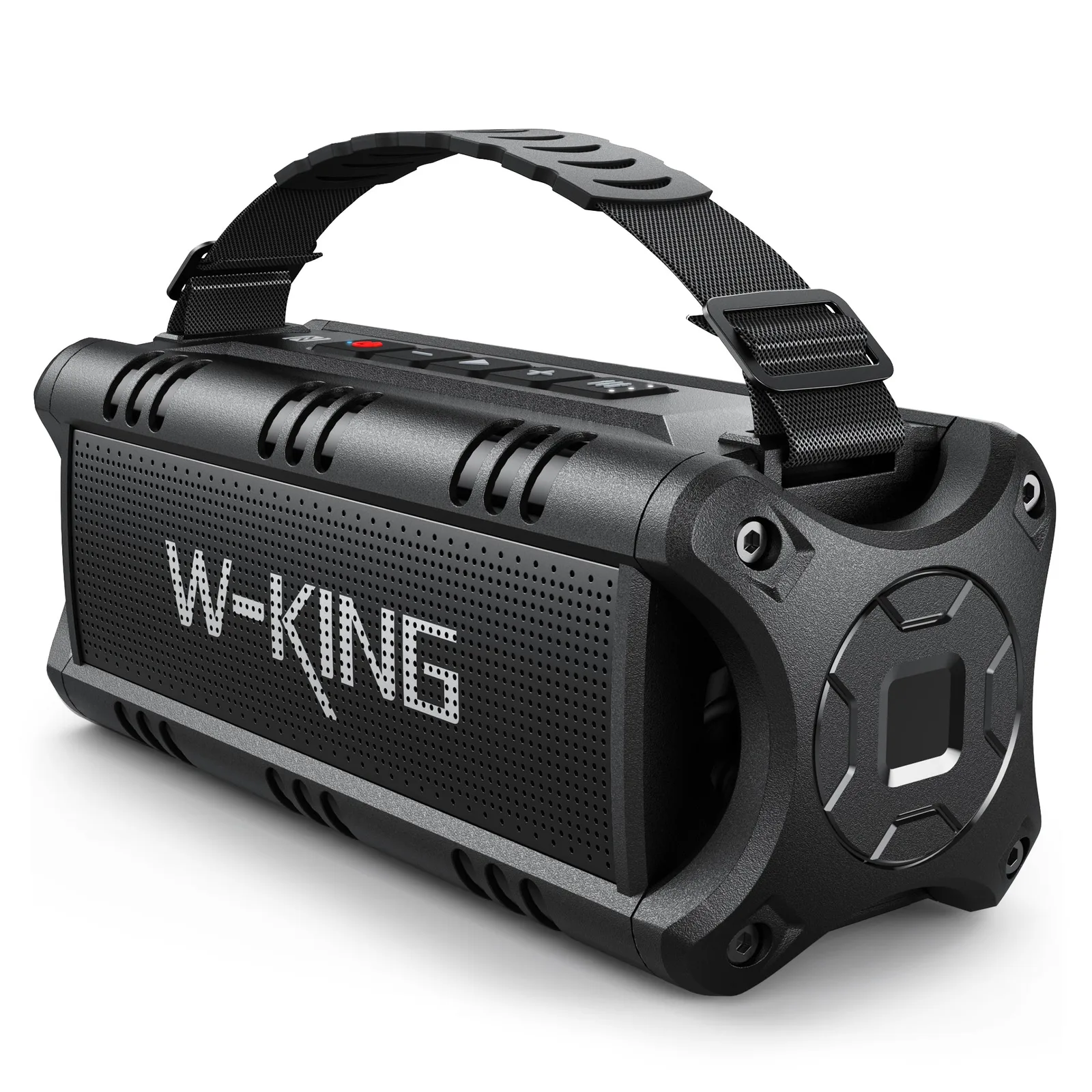 W-KING D8 Mini compact Bluetooth speaker held in one hand