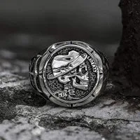 Gthic 1936 Hobo Nickels Liberty Stainless Steel Skull Ring front view