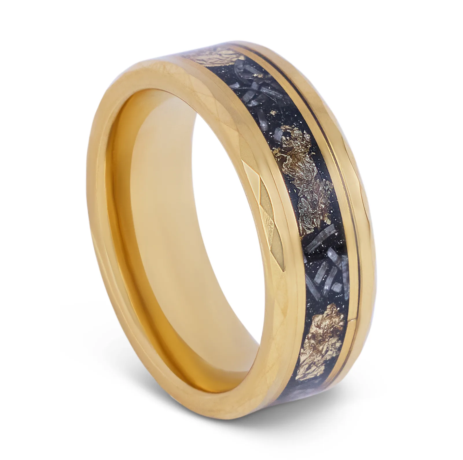 Alpine Rings The Solstice gold-plated tungsten wedding band with meteorite inlay