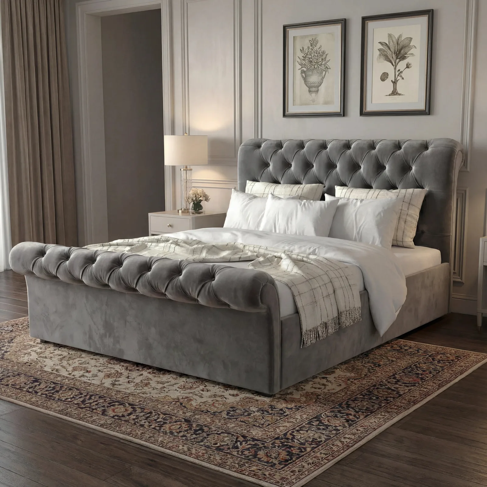 Dream Home Store Chesterfield velvet ottoman storage bed in grey