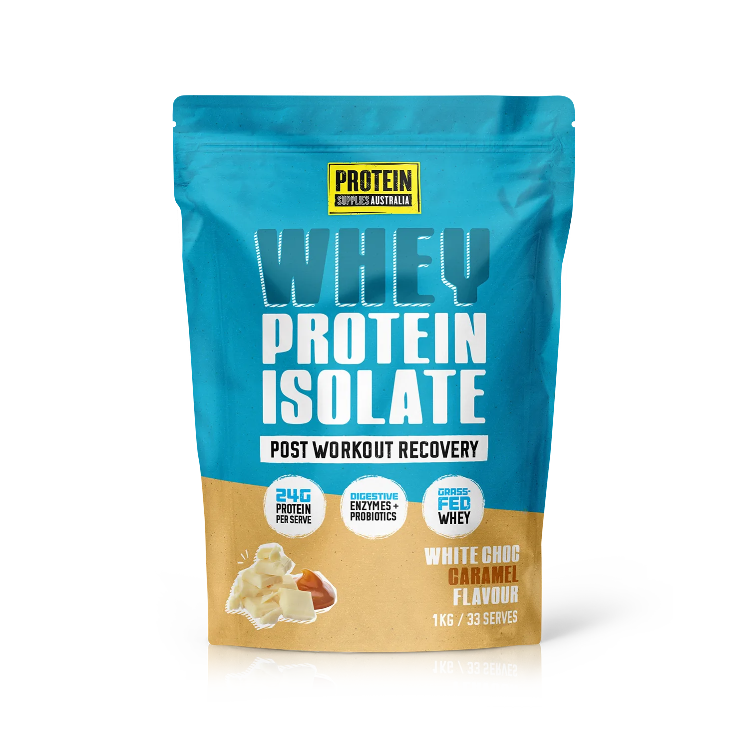 Protein Supplies Australia WPI White Choc Caramel 1kg pouch
