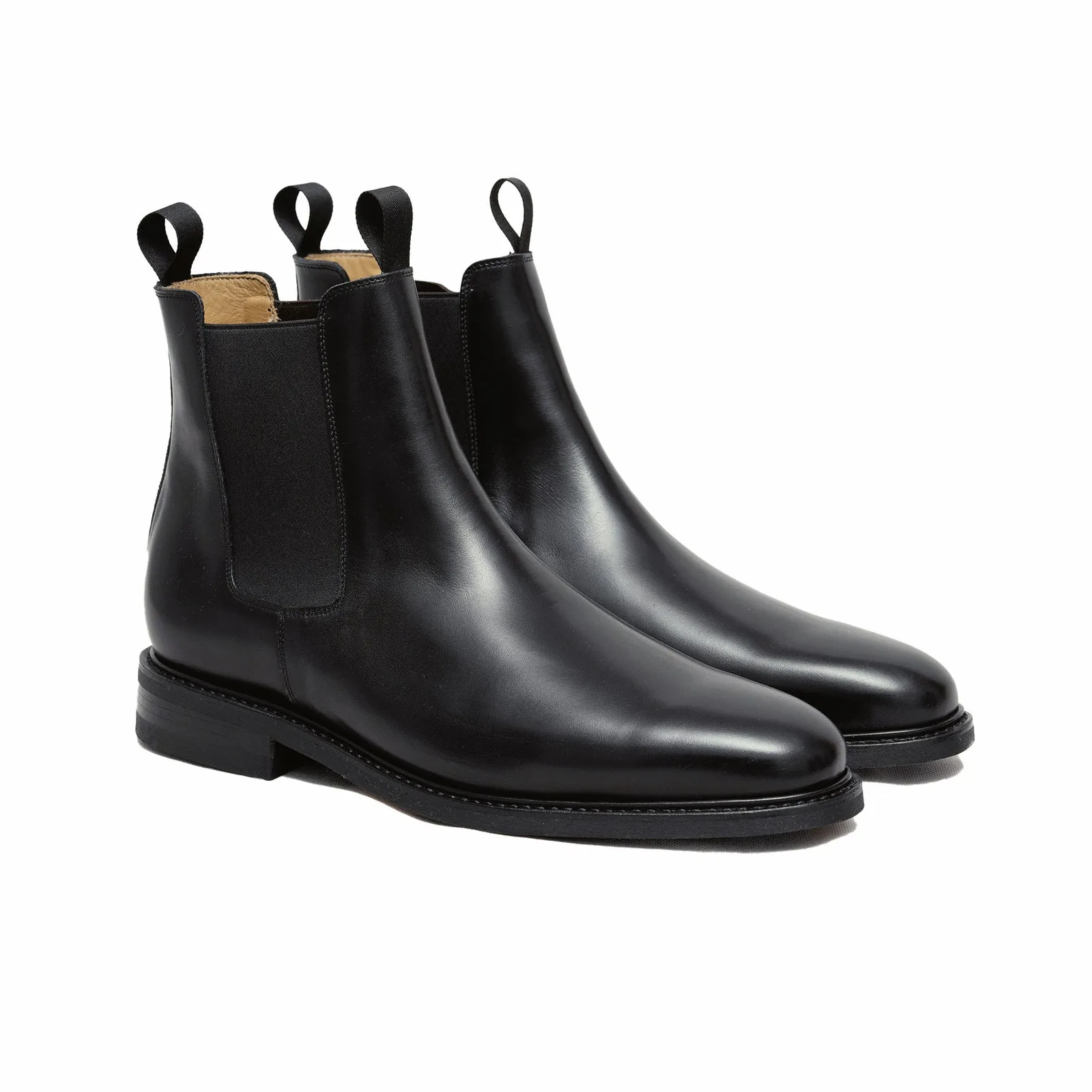 Sparrods leather shoes: Safari black calf Chelsea boots with Goodyear welt construction