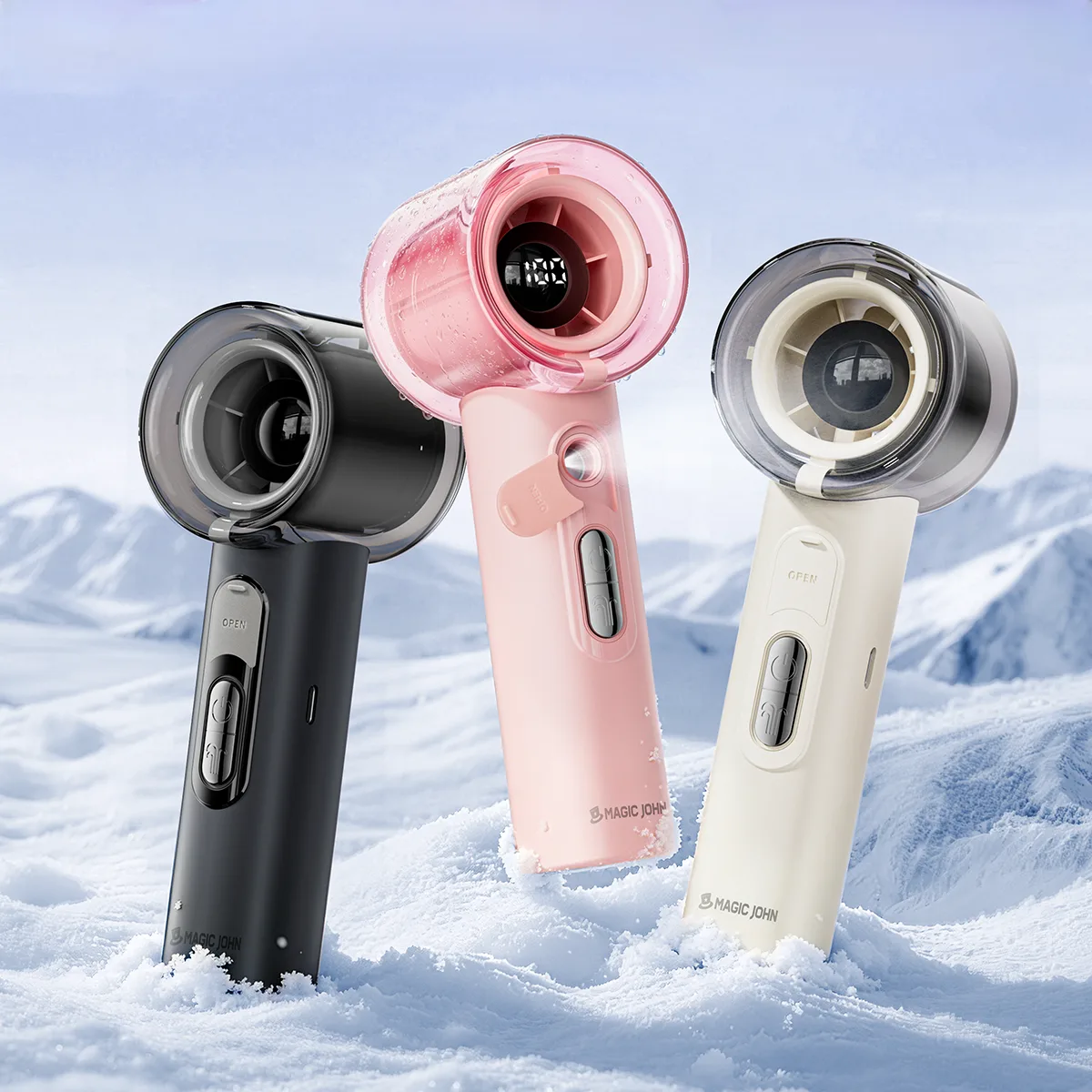 Magic John nano spray handheld dual cooling fan in three colourways