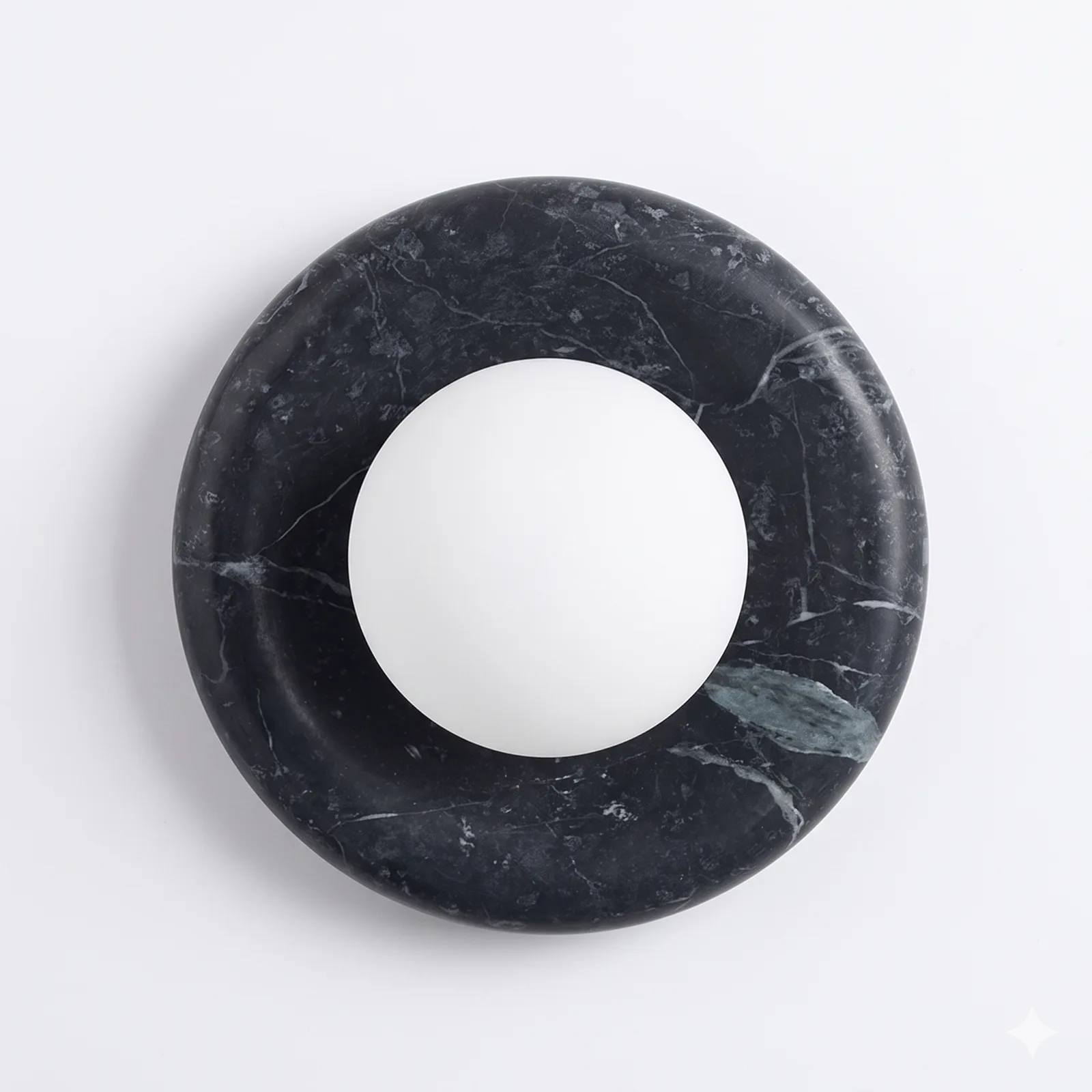 Hugbel Aura Modern Marble Glass Wall Light in black marble with frosted glass globe diffuser