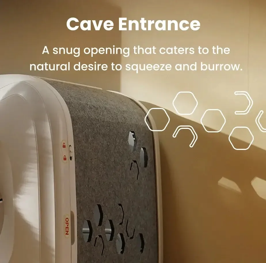PawSwing Neo self-grooming cat house styled in a home living room