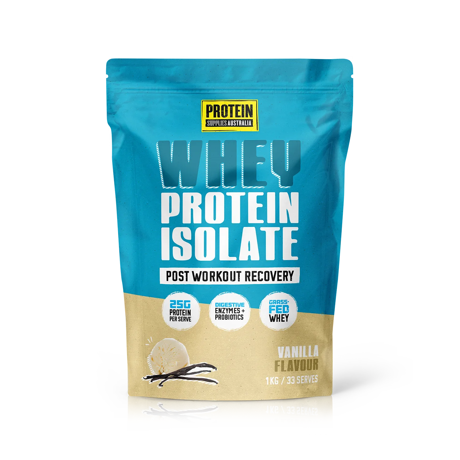 Protein Supplies Australia WPI Vanilla 1kg pouch front-of-pack