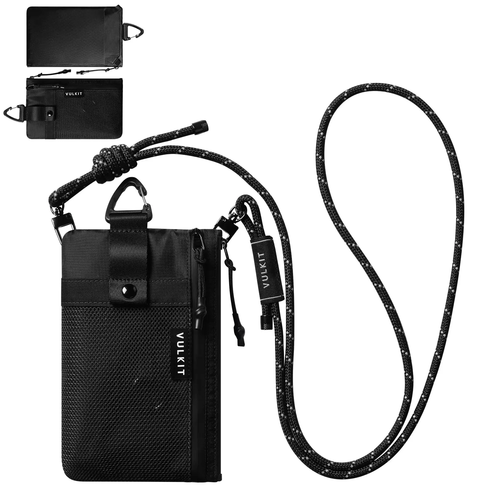 VULKIT VB112 RFID travel wallet with lanyard in black nylon