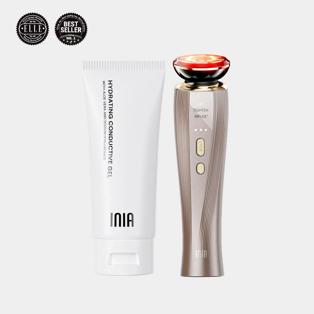 INIA FLARE microcurrent facial device shown in its packaging